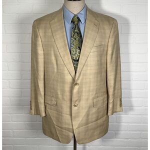 Hart Schaffner‎ Marx Blazer 42R Tan Gray Windowpane Plaid Classic Fit Union USA